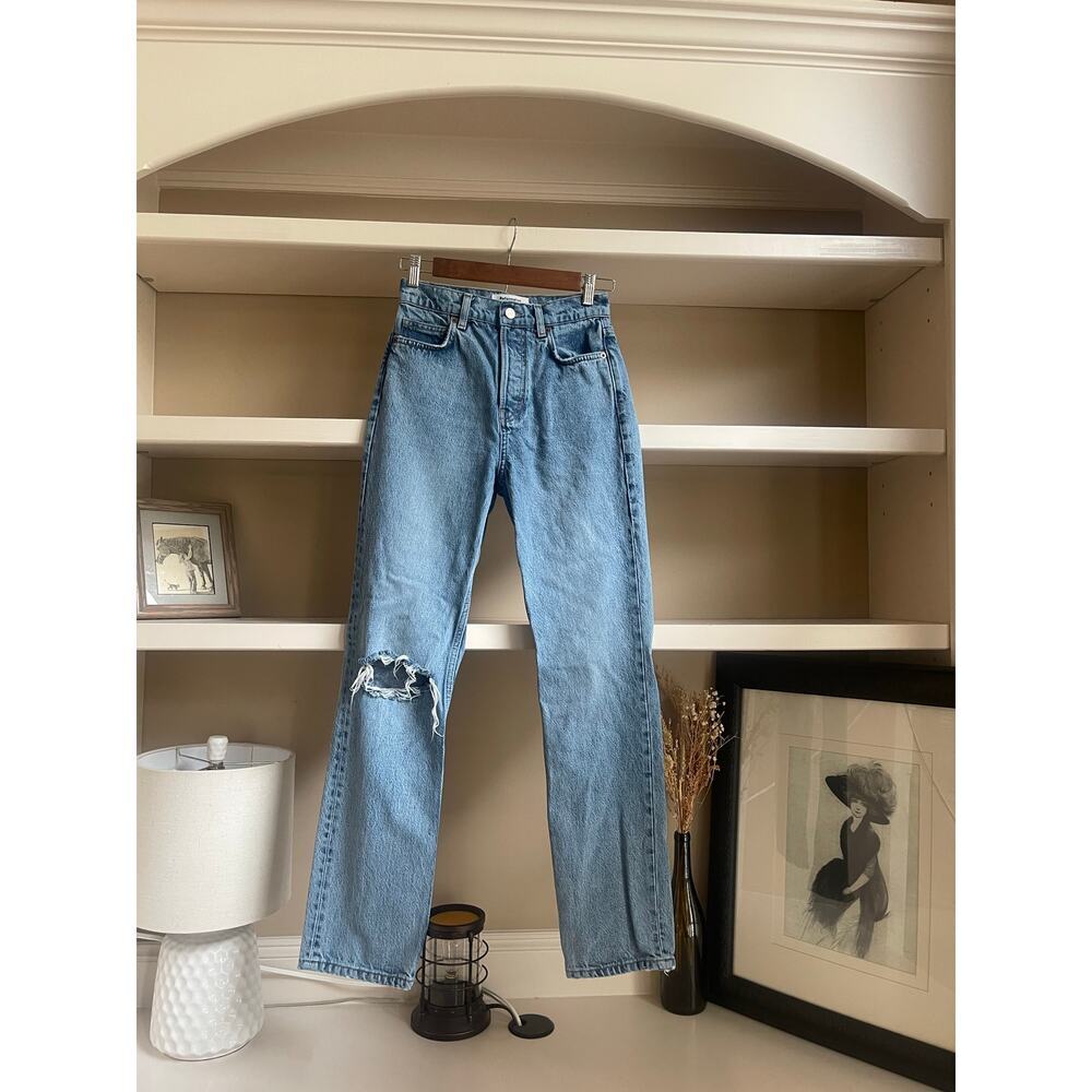 Reformation Straight Leg High Waist Jeans Ripped Knee - Size 25